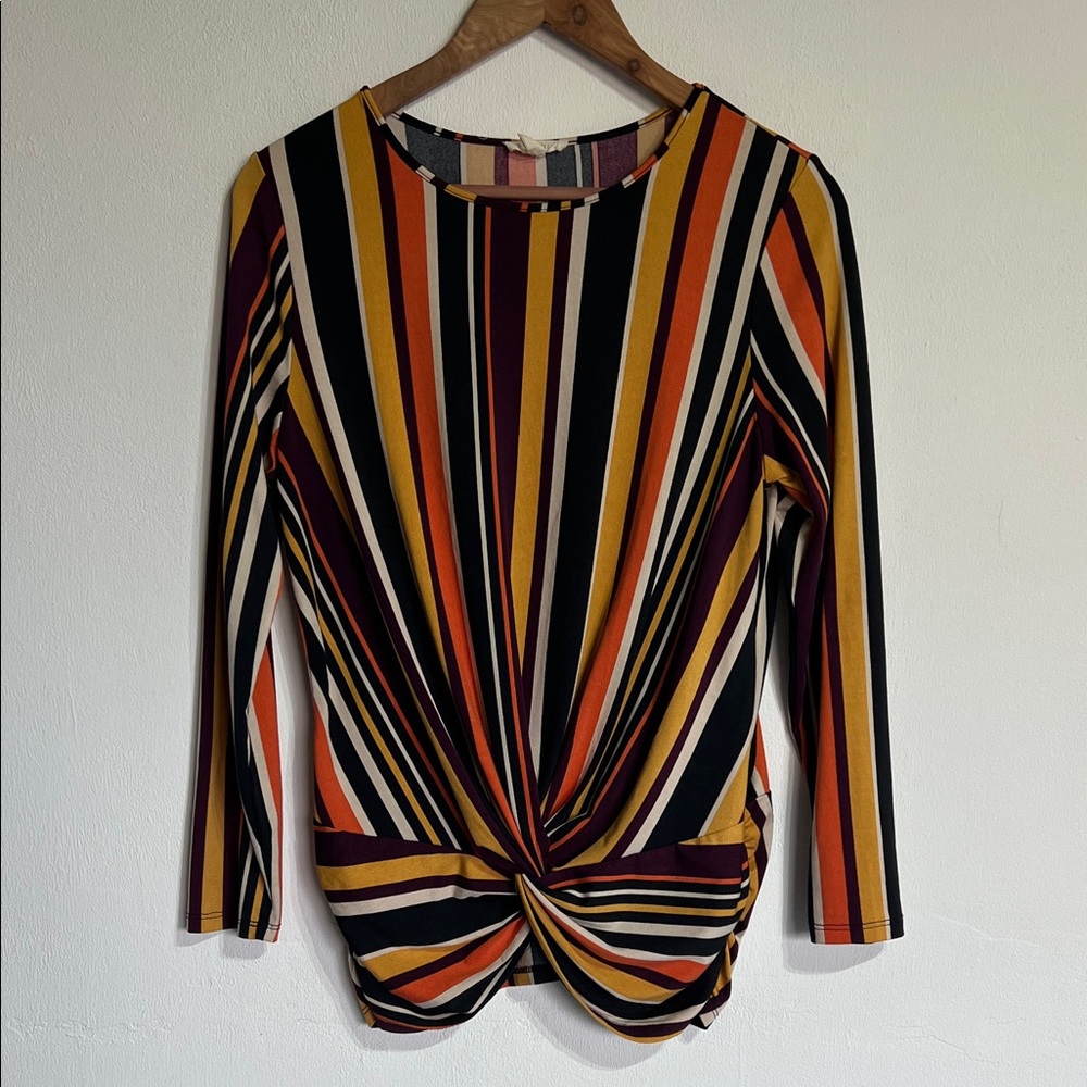 Como Blu Striped Twist-Front Long Sleeve Top - Multi